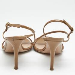 Pre Owned Gianvito Rossi Beige Patent Leather Manhattan Slingback Sandals Size 37