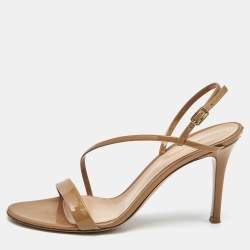 Pre Owned Gianvito Rossi Beige Patent Leather Manhattan Slingback Sandals Size 37