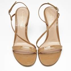 Pre Owned Gianvito Rossi Beige Patent Leather Manhattan Slingback Sandals Size 37