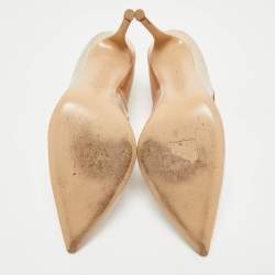 Pre Owned Gianvito Rossi Rose Gold/Beige Leather and Satin Pointed Toe Pumps Size 40