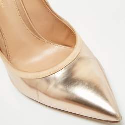 Pre Owned Gianvito Rossi Rose Gold/Beige Leather and Satin Pointed Toe Pumps Size 40