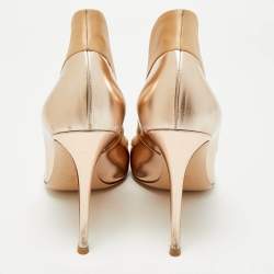 Pre Owned Gianvito Rossi Rose Gold/Beige Leather and Satin Pointed Toe Pumps Size 40