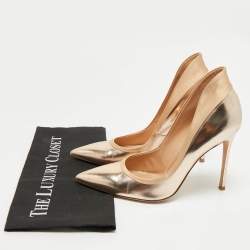 Pre Owned Gianvito Rossi Rose Gold/Beige Leather and Satin Pointed Toe Pumps Size 40