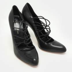 Pre Owned Gianvito Rossi Black Leather Strappy Pumps Size 38.5