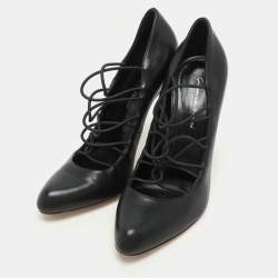 Pre Owned Gianvito Rossi Black Leather Strappy Pumps Size 38.5