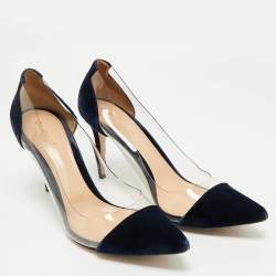 Pre Owned Gianvito Rossi Navy Blue PVC and Velvet Plexi Pumps Size 41.5