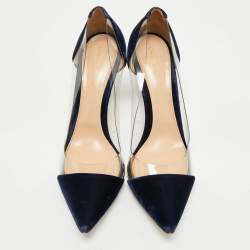 Pre Owned Gianvito Rossi Navy Blue PVC and Velvet Plexi Pumps Size 41.5