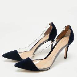 Pre Owned Gianvito Rossi Navy Blue PVC and Velvet Plexi Pumps Size 41.5