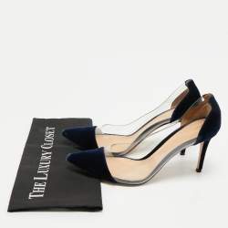 Pre Owned Gianvito Rossi Navy Blue PVC and Velvet Plexi Pumps Size 41.5
