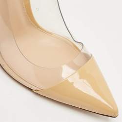 Pre Owned Gianvito Rossi Beige/Transparent Patent Leather and PVC Plexi Pointed Toe Pumps Size 37