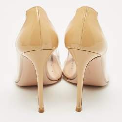 Pre Owned Gianvito Rossi Beige/Transparent Patent Leather and PVC Plexi Pointed Toe Pumps Size 37