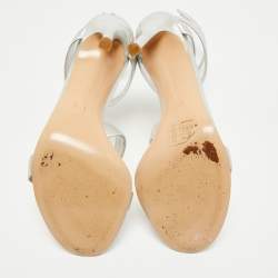 Pre Owned Gianvito Rossi Silver Leather Opera Slide Sandals Size 38