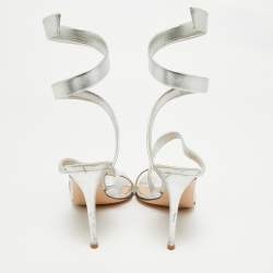 Pre Owned Gianvito Rossi Silver Leather Opera Slide Sandals Size 38