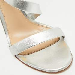 Pre Owned Gianvito Rossi Silver Leather Opera Slide Sandals Size 38