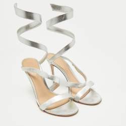 Pre Owned Gianvito Rossi Silver Leather Opera Slide Sandals Size 38