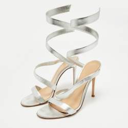 Pre Owned Gianvito Rossi Silver Leather Opera Slide Sandals Size 38