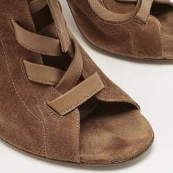 Pre Owned Gianvito Rossi Brown Suede Ankle Length Boots Size 37.5