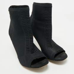 Pre Owned Gianvito Rossi Black Knit Fabric Peep Toe Ankle Length Boots Size 41