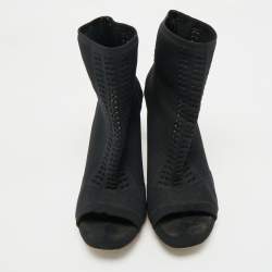Pre Owned Gianvito Rossi Black Knit Fabric Peep Toe Ankle Length Boots Size 41