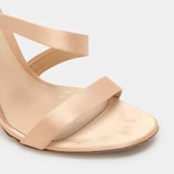 Pre Owned Gianvito Rossi Beige Satin Opera Twirl Ankle Wrap Sandals Size 38.5