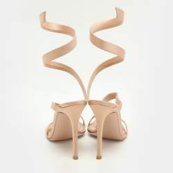 Pre Owned Gianvito Rossi Beige Satin Opera Twirl Ankle Wrap Sandals Size 38.5