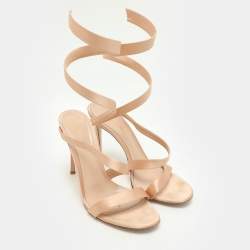 Pre Owned Gianvito Rossi Beige Satin Opera Twirl Ankle Wrap Sandals Size 38.5