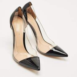 Pre Owned Gianvito Rossi Black Patent Leather and PVC Plexi Pointed Toe Pumps Size 42