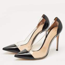 Pre Owned Gianvito Rossi Black Patent Leather and PVC Plexi Pointed Toe Pumps Size 42