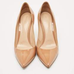 Pre Owned Gianvito Rossi Beige Patent Leather Gianvito 85 Pointed Toe Pumps Size 41