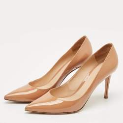 Pre Owned Gianvito Rossi Beige Patent Leather Gianvito 85 Pointed Toe Pumps Size 41