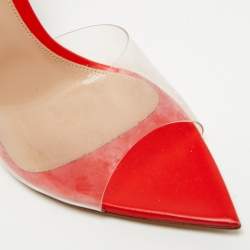 Pre Owned Gianvito Rossi Red/Transparent Leather and PVC Skye Ankle Tie Sandals Size 39.5