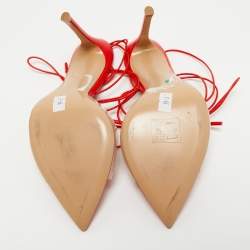 Pre Owned Gianvito Rossi Red/Transparent Leather and PVC Skye Ankle Tie Sandals Size 39.5