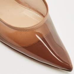 Pre Owned Gianvito Rossi Brown Leather and PVC Kyle Pointed Toe Slingback Pumps Size 41.5