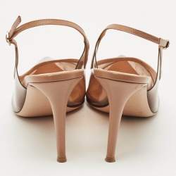 Pre Owned Gianvito Rossi Brown Leather and PVC Kyle Pointed Toe Slingback Pumps Size 41.5