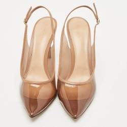 Pre Owned Gianvito Rossi Brown Leather and PVC Kyle Pointed Toe Slingback Pumps Size 41.5