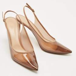Pre Owned Gianvito Rossi Brown Leather and PVC Kyle Pointed Toe Slingback Pumps Size 41.5