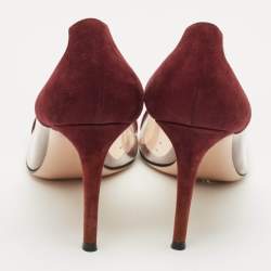 Pre Owned Gianvito Rossi Burgundy/Transparent Suede and PVC Plexi Pumps Size 41