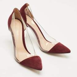Pre Owned Gianvito Rossi Burgundy/Transparent Suede and PVC Plexi Pumps Size 41