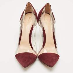 Pre Owned Gianvito Rossi Burgundy/Transparent Suede and PVC Plexi Pumps Size 41