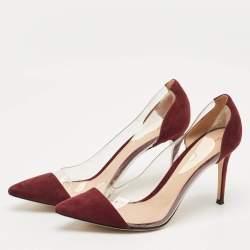 Pre Owned Gianvito Rossi Burgundy/Transparent Suede and PVC Plexi Pumps Size 41