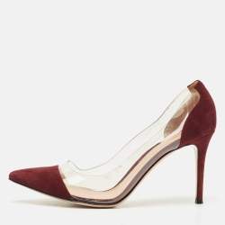 Pre Owned Gianvito Rossi Burgundy/Transparent Suede and PVC Plexi Pumps Size 41