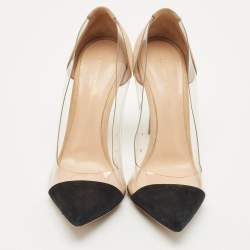 Pre Owned Gianvito Rossi Black/Beige Suede and PVC Plexi Pumps Size 38.5
