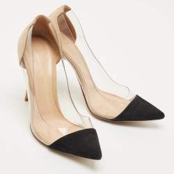 Pre Owned Gianvito Rossi Black/Beige Suede and PVC Plexi Pumps Size 38.5