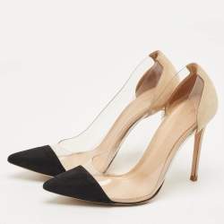 Pre Owned Gianvito Rossi Black/Beige Suede and PVC Plexi Pumps Size 38.5