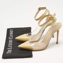 Pre Owned Gianvito Rossi Beige/Transparent Leather And PVC Anise Pointed Toe Ankle Strap Sandals Size 39