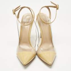 Pre Owned Gianvito Rossi Beige/Transparent Leather And PVC Anise Pointed Toe Ankle Strap Sandals Size 39