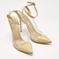 Pre Owned Gianvito Rossi Beige/Transparent Leather And PVC Anise Pointed Toe Ankle Strap Sandals Size 39