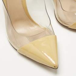 Pre Owned Gianvito Rossi Beige/Transparent Leather And PVC Anise Pointed Toe Ankle Strap Sandals Size 39
