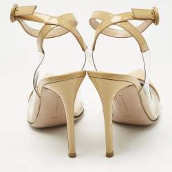 Pre Owned Gianvito Rossi Beige/Transparent Leather And PVC Anise Pointed Toe Ankle Strap Sandals Size 39