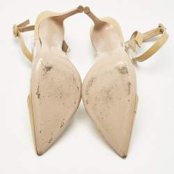 Pre Owned Gianvito Rossi Beige/Transparent Leather And PVC Anise Pointed Toe Ankle Strap Sandals Size 39